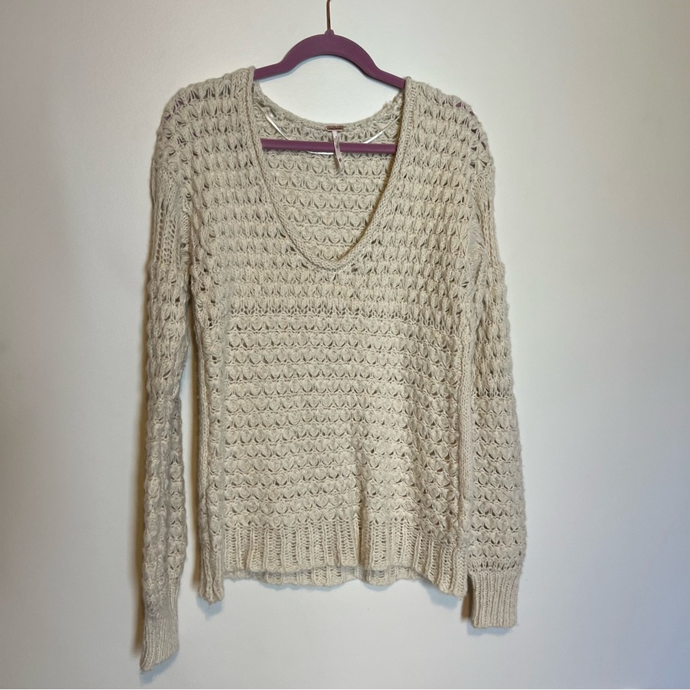 We The Free Beige V-Neck Sweater
